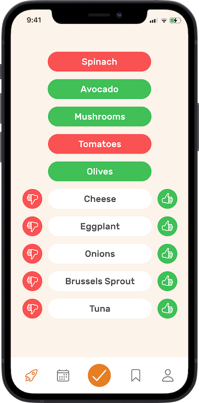 iPhone app Choose Preferences screen